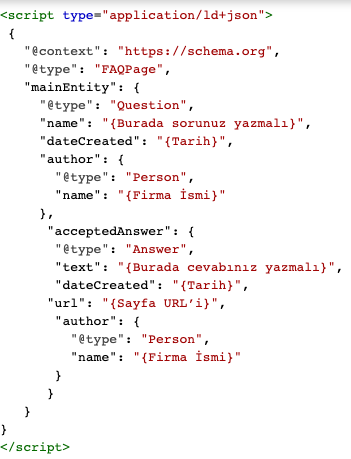 FAQ Yapısal Veri İşaretlemesi JSON